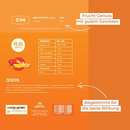Zink Ingwer Kurkuma Frootie Shots unterstützt das Immunsystem (142 g)